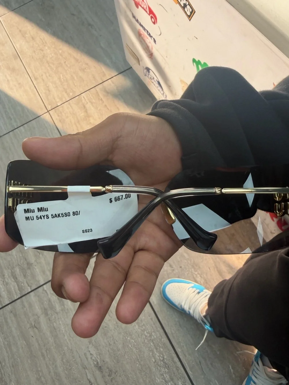 Miu Miu Black Gold Oversized Square Sunglasses